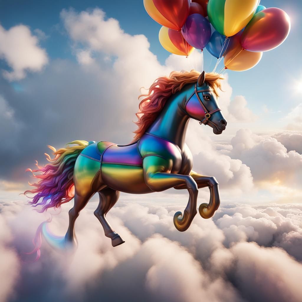 Rainbow Inflatable Horse Galloping on Clouds