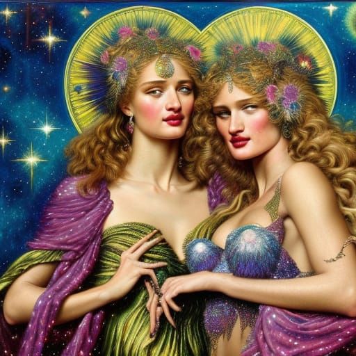 Celestial Witches in Oil with Nebula Sky