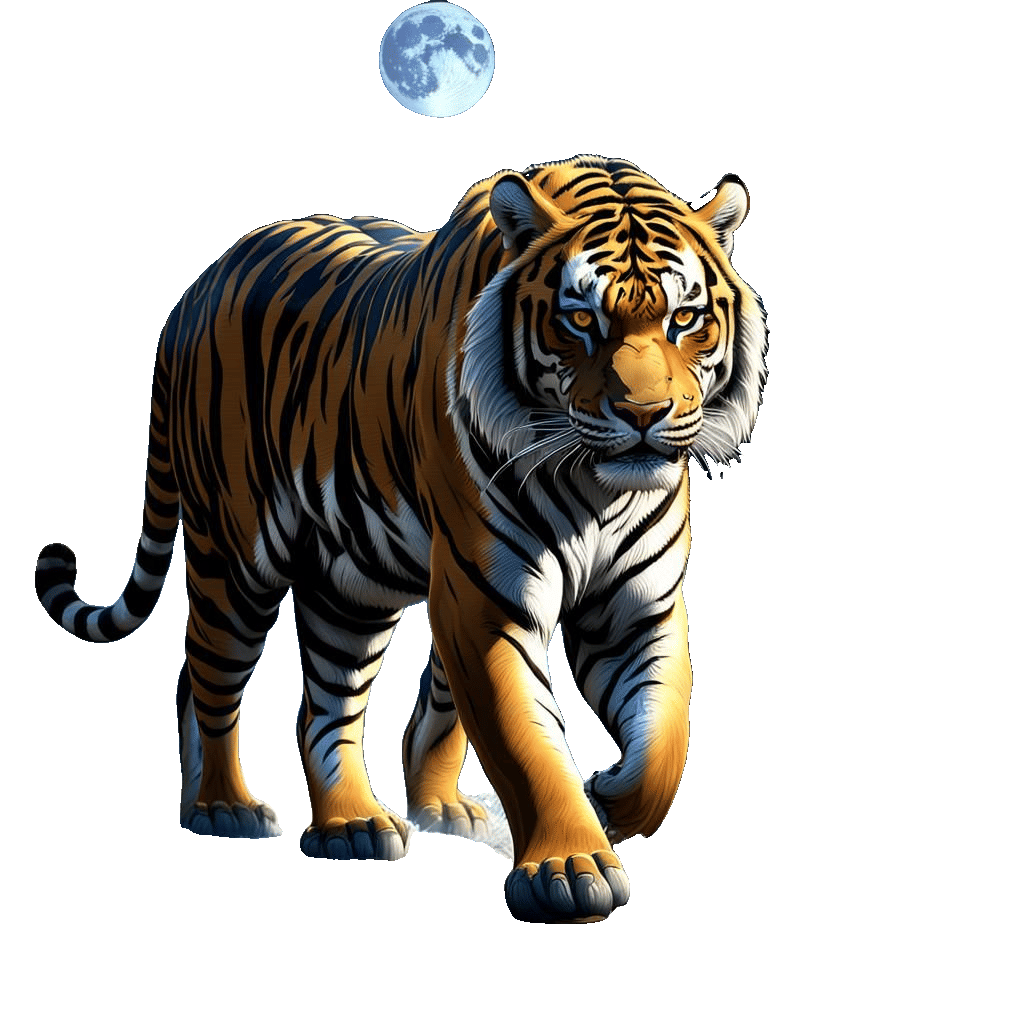 Bengal Tiger Walking on River Under Moonlight