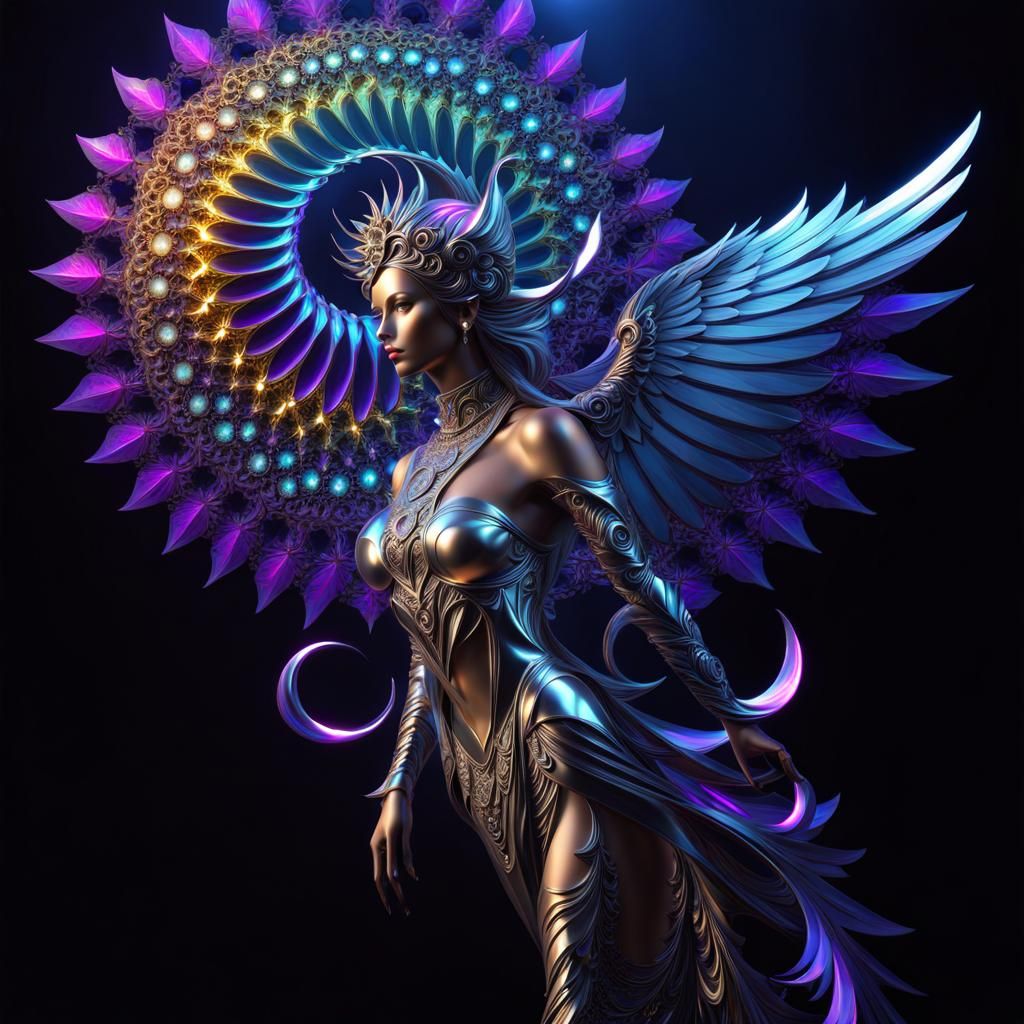 Metal Angel with Psychedelic Geometry