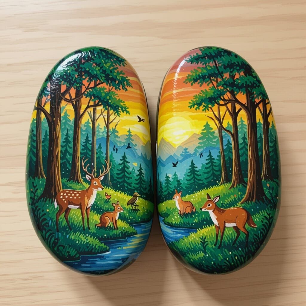 Dawn Forest Animals Painted on a Clog