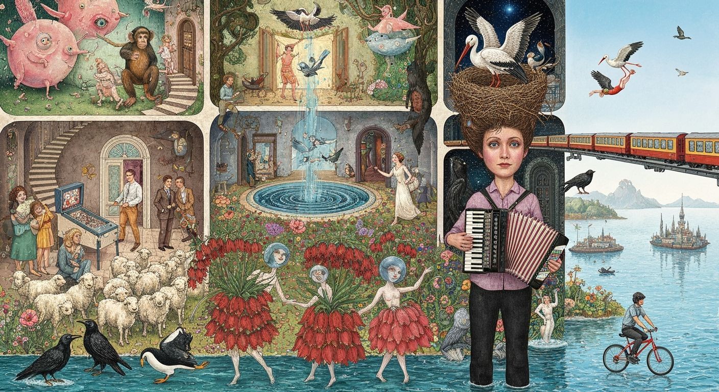 Surreal Accordionist in Palais Idéal with Cosmic Ballet
