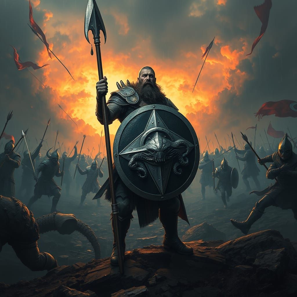 Dark Fantasy Warrior Emerges from Chaos