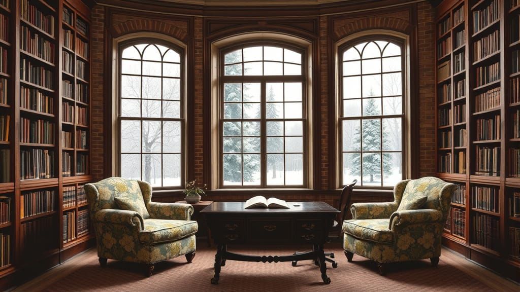 Opulent Victorian Library Oil Painting