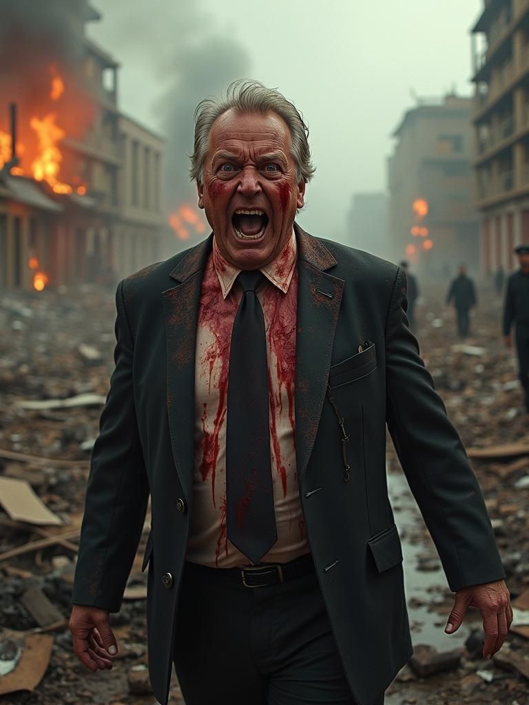 Terrified Politician in War Zone: Glitch Art Portrait