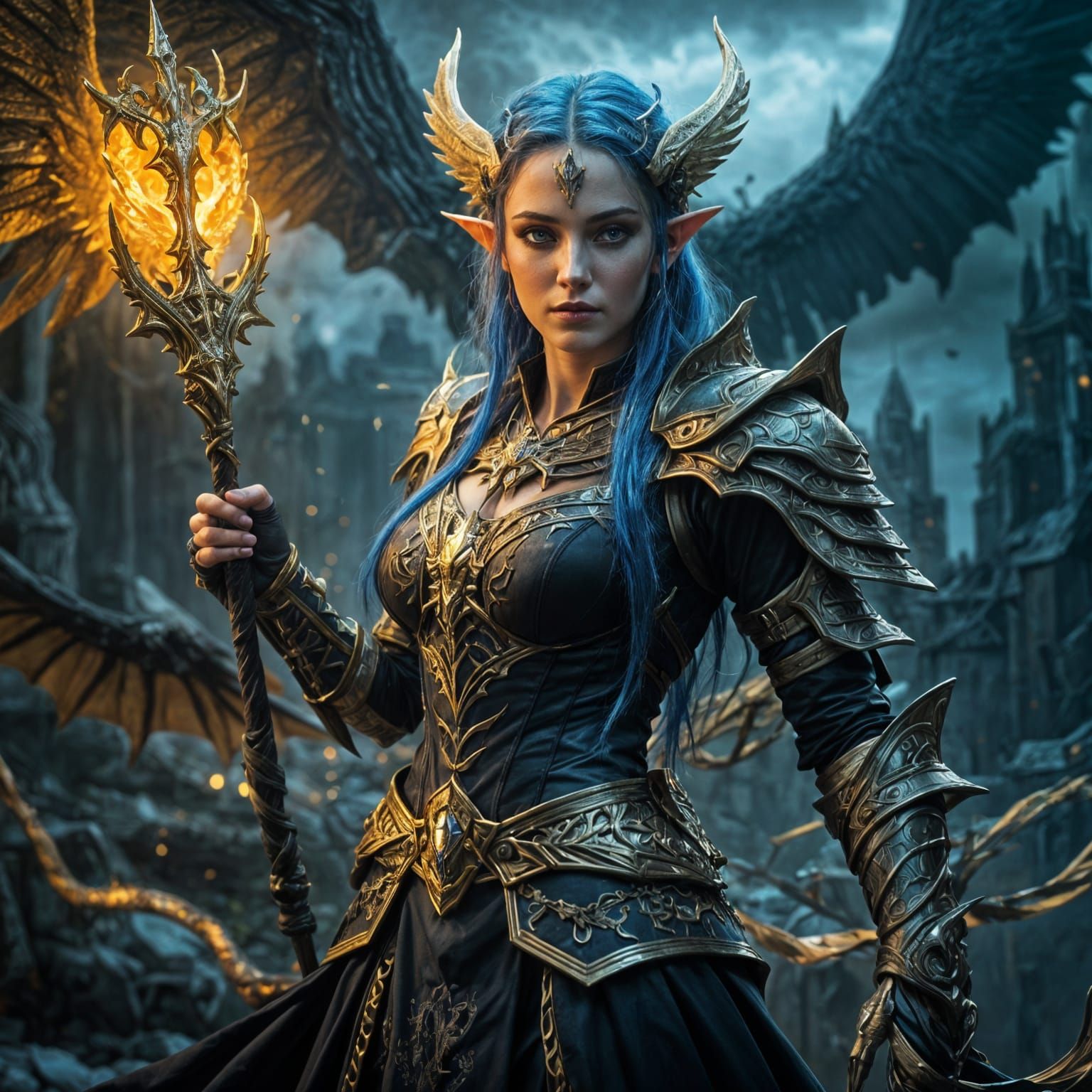 Armored Elf Queen in Dark Fantasy Style