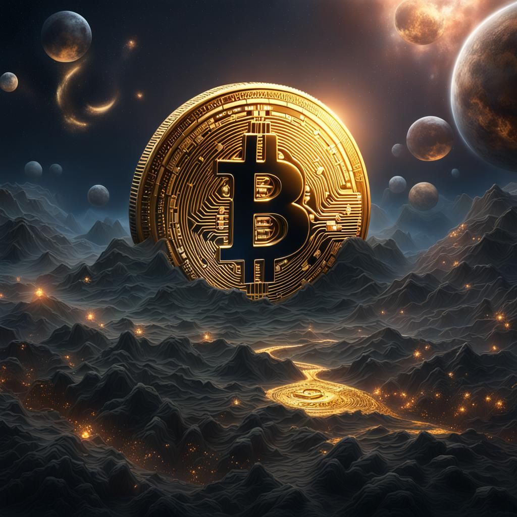 Bitcoin Bull and Moon in Starry Universe