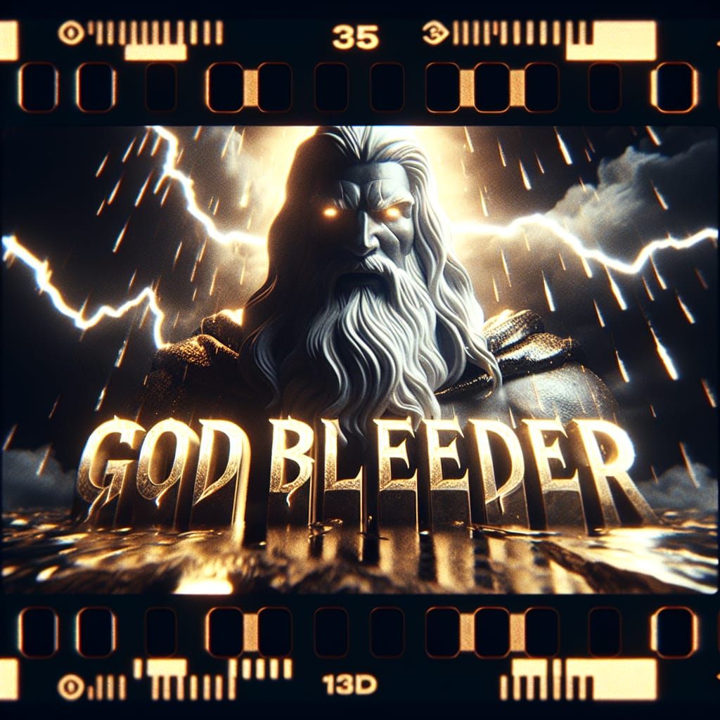 Godlike Figure in Ornate 3D Gold Text