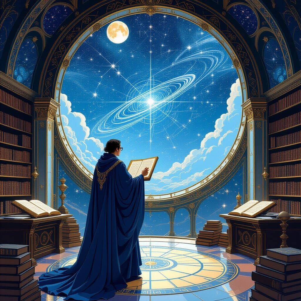 Celestial Cartographer in Art Nouveau Observatory