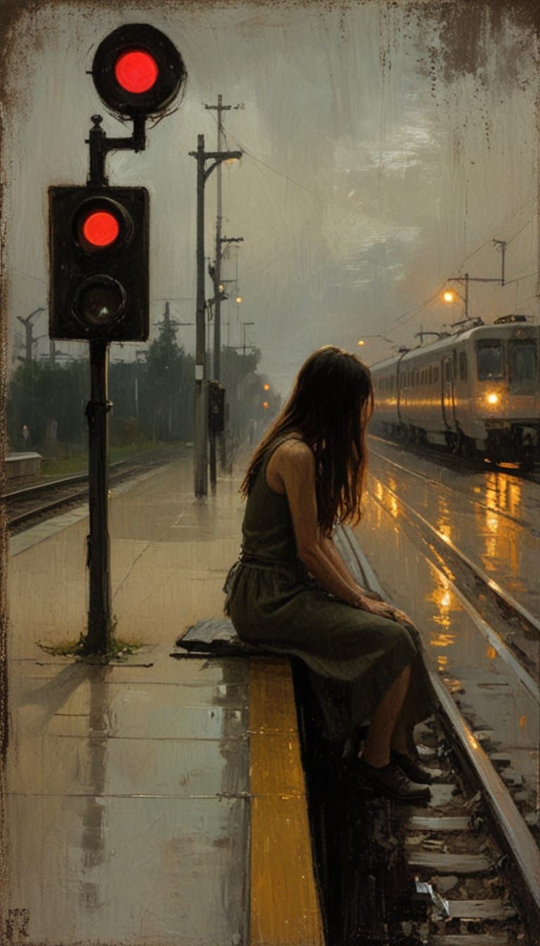 Girl Waiting for Train on Platform