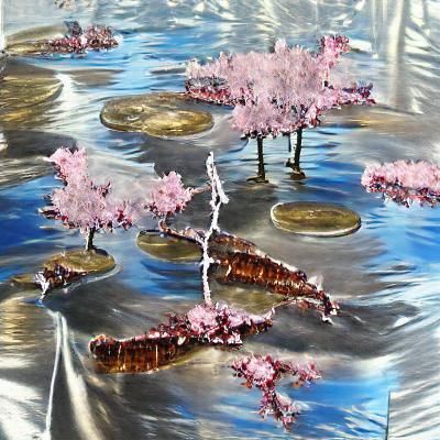 Cherry Blossoms Reflected in a Peaceful Lake