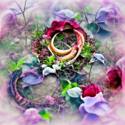 Secret Flower Garden with Ouroboros in Romantic Style