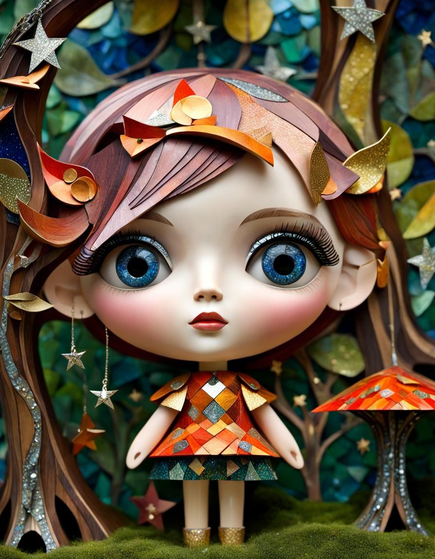 Dreamlike Treehouse Adventure in Mosaic Style