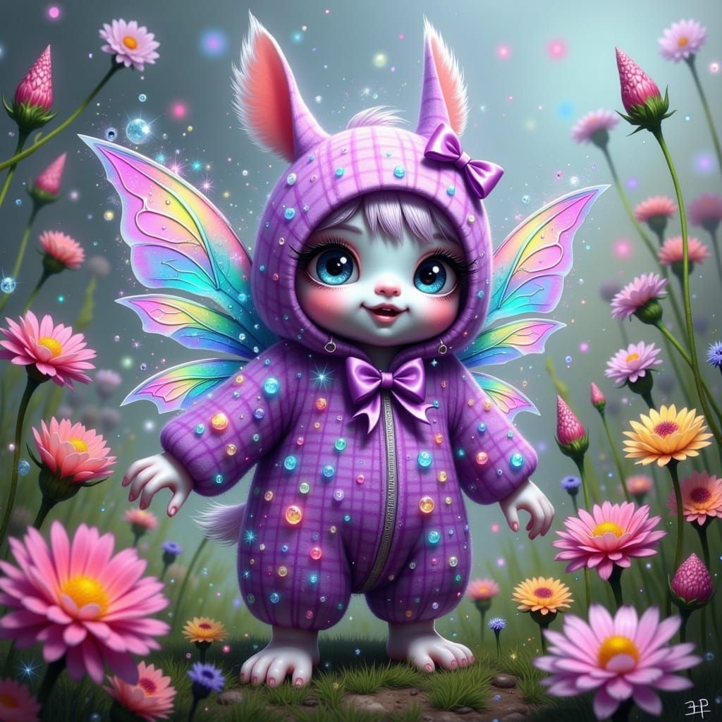 Whimsical Crystalized Fae in Iridescent Gingham Onesie