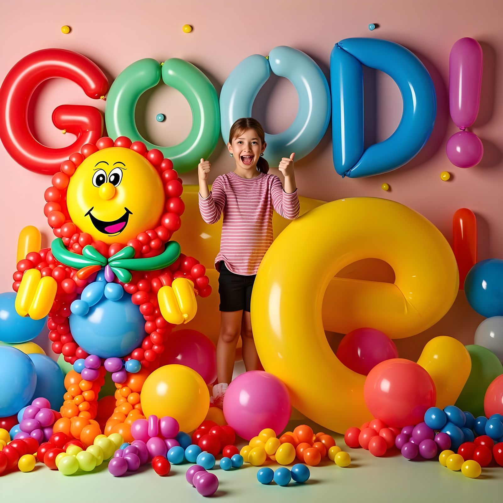 Youthful Figure Approves Balloon Artwork in Vibrant Scene