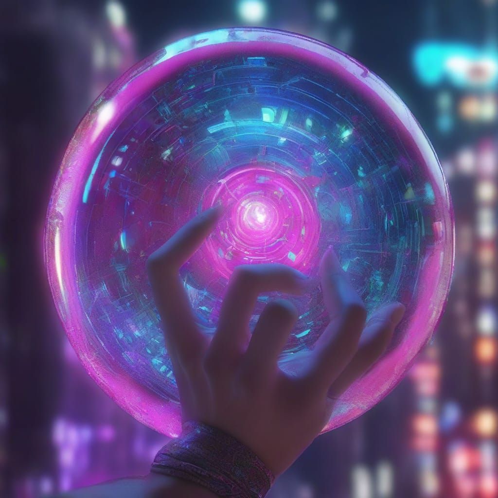 Hand Emerges From Screen Grasping Glowing Orb