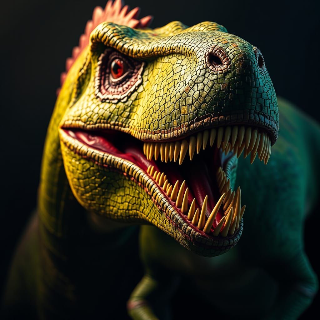 Hyperrealistic Green Tyrannosaurus Rex Mosaic Art