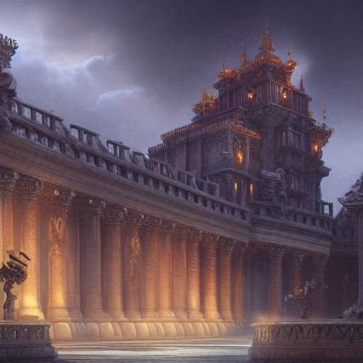 Grand Castle in Stormy Weather: Fantasy Concept Art