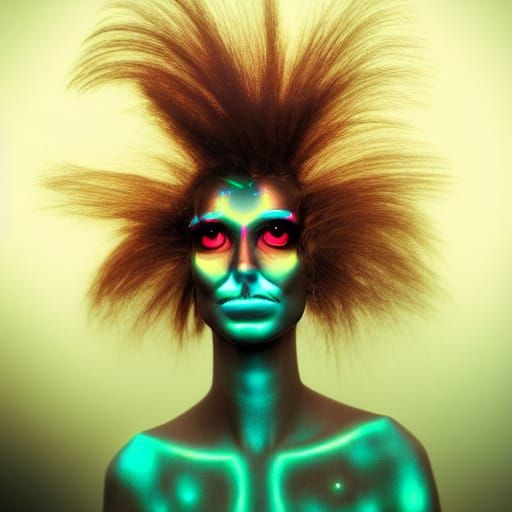 Futuristic Bug-Eyed Humanoid in Cosmic Astral Scene