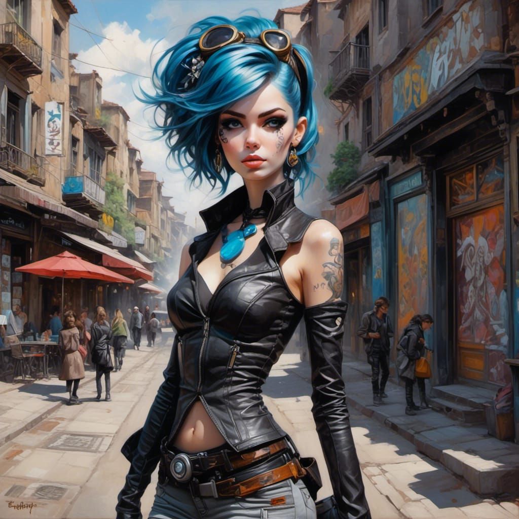 Anime Punk Girl Street Art Portrait