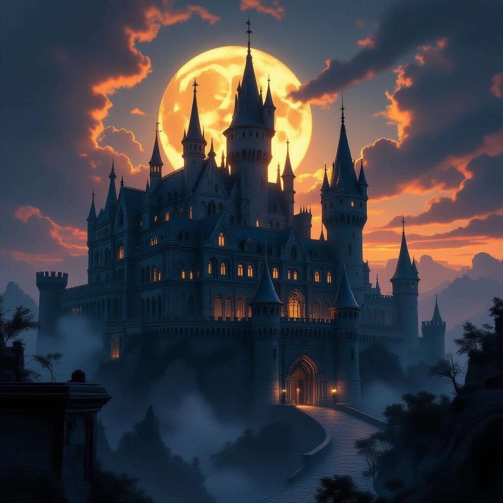 Dramatically Lit Gothic Castle Architecture