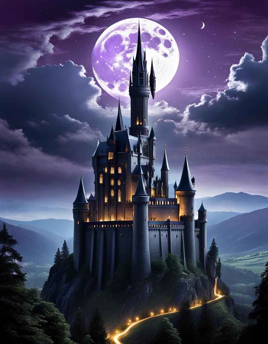 Majestic Castle in Mystical Valley Landscape