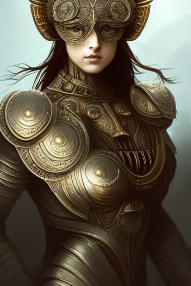 Dark Fantasy Armadillo Girl in Bronze Armor