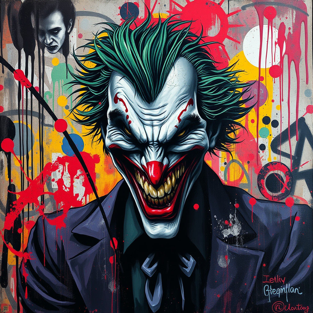 Gothic Joker Laughing in Street Art Style