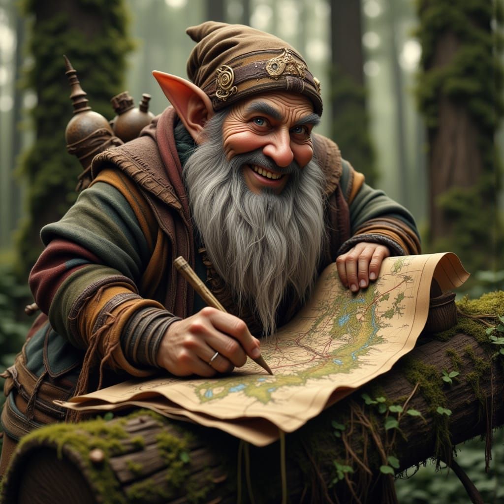 Gnome Cartographer in Enchanted Forest Mapmaking