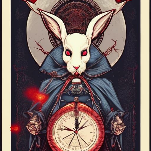 Occult White Rabbit Under Moon in Gothic Style
