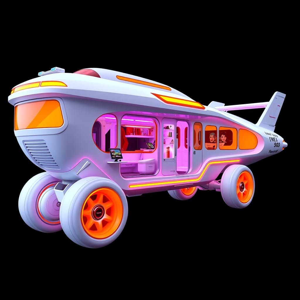 Gigantic Flying Charter Ship in Vibrant Purple and Orange Mi...