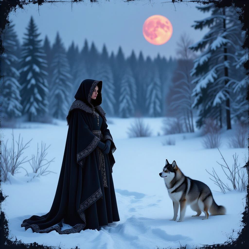 Sinister Witch Performing Ritual Under Blood Moon