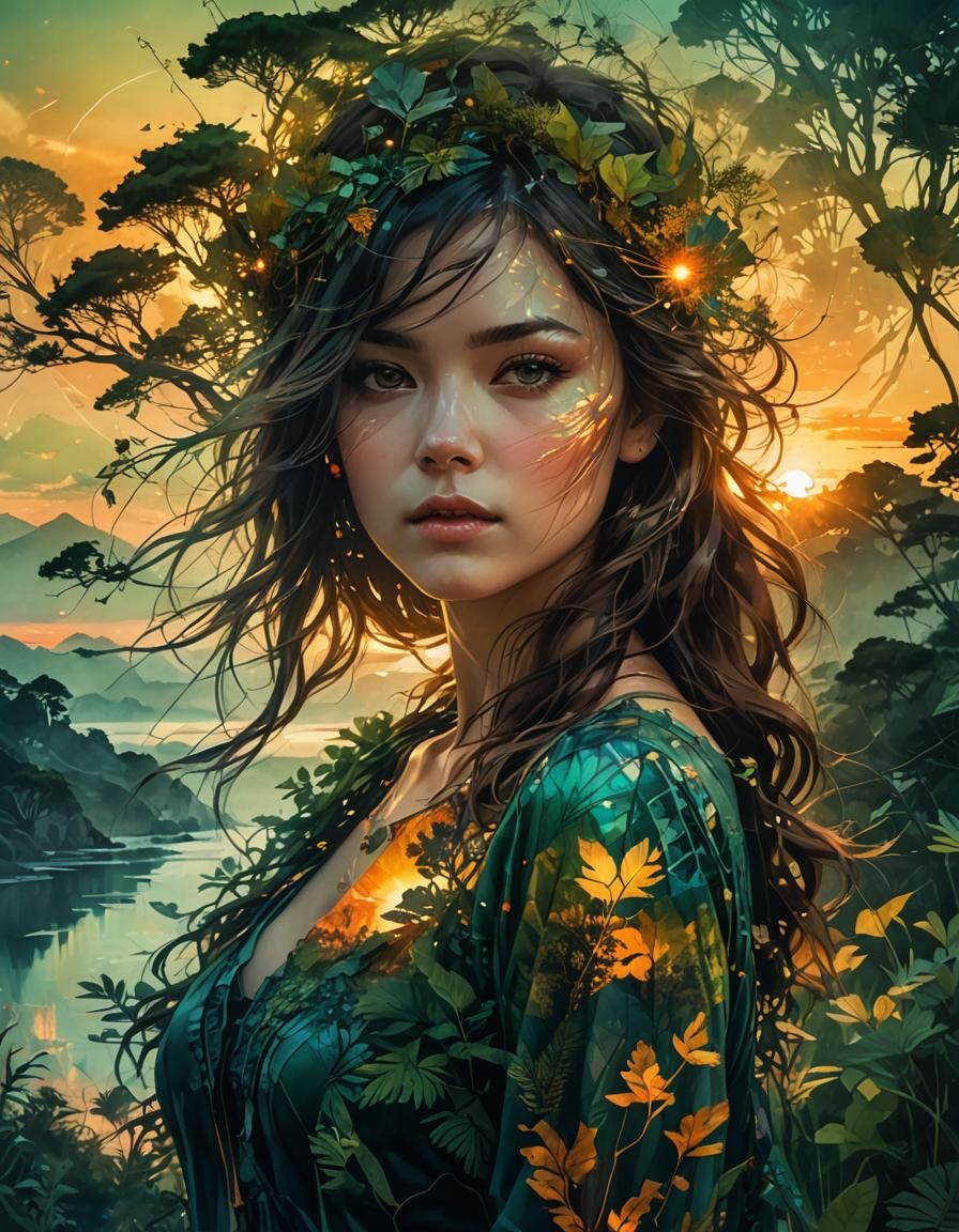 Fantasy Silhouette: Woman in Summerscape Sunset