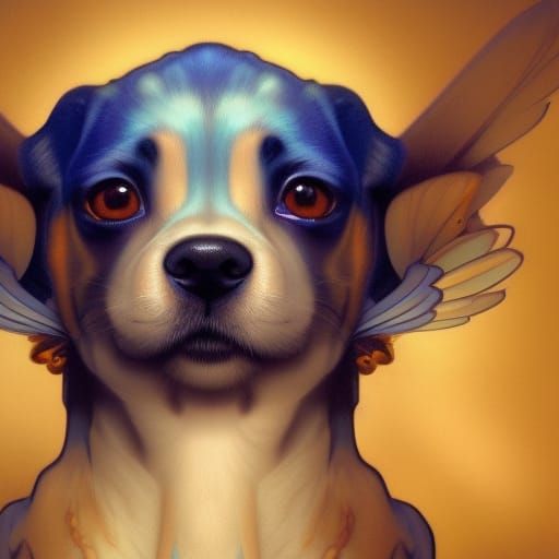 Puppy with Butterfly Portrait in Hyperdetailed Style