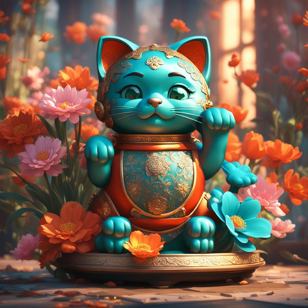 Maneki Neko Betty Boop with Spring Flowers