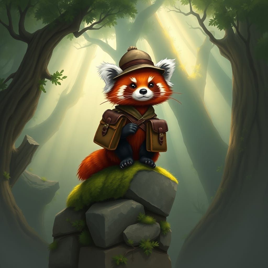 Red Panda Victorian Explorer in Ancient Forest