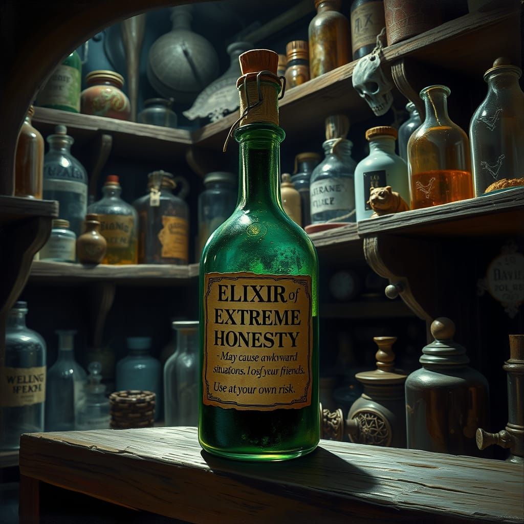 Mysterious Elixir in a Dark Fantasy Apothecary