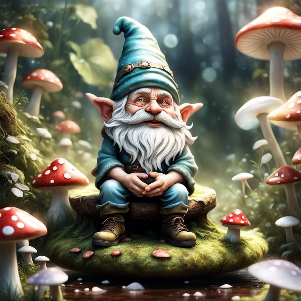 Fairy Gnome on Toadstool in Golden Light