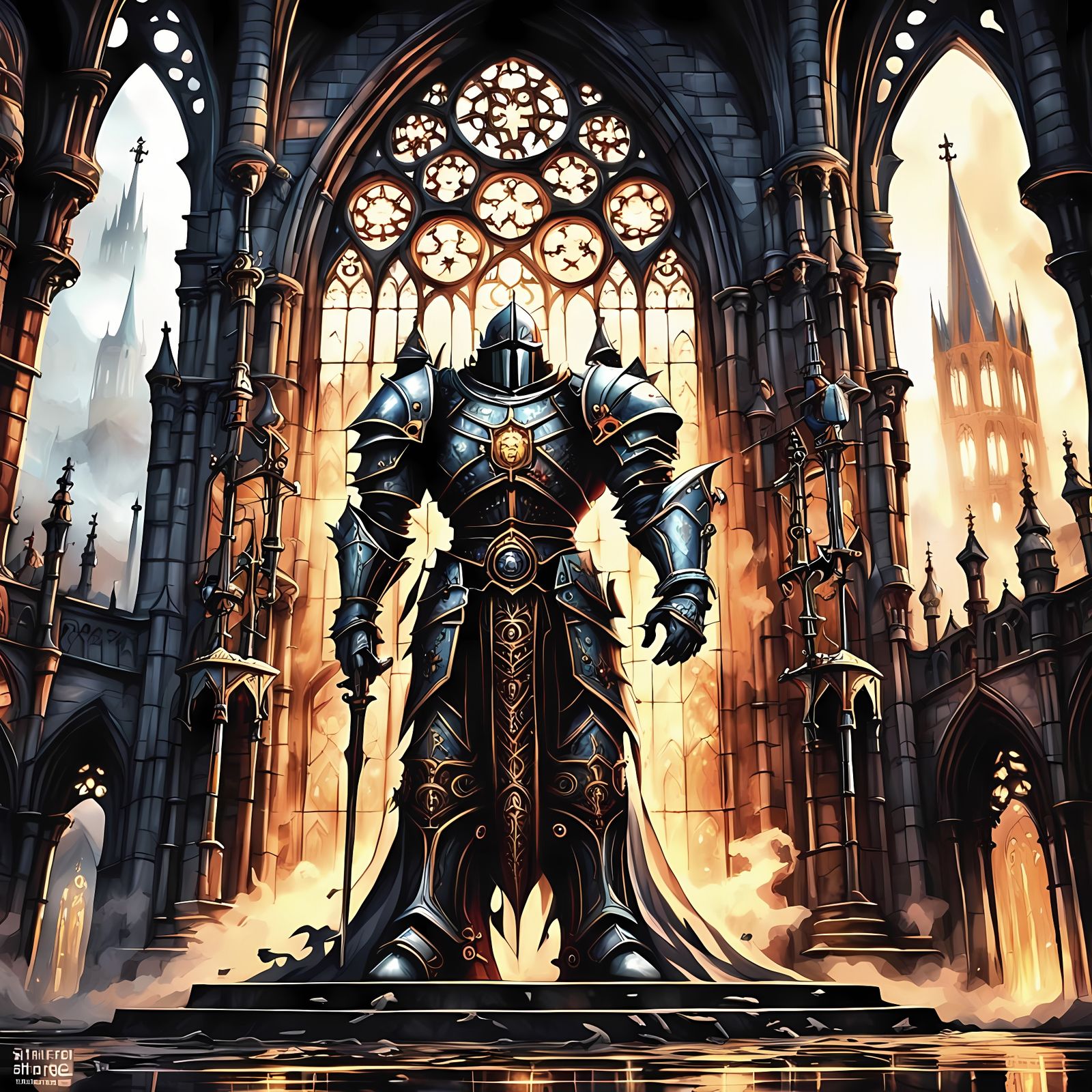 Dark Fantasy Book Cover with Steampunk Knights