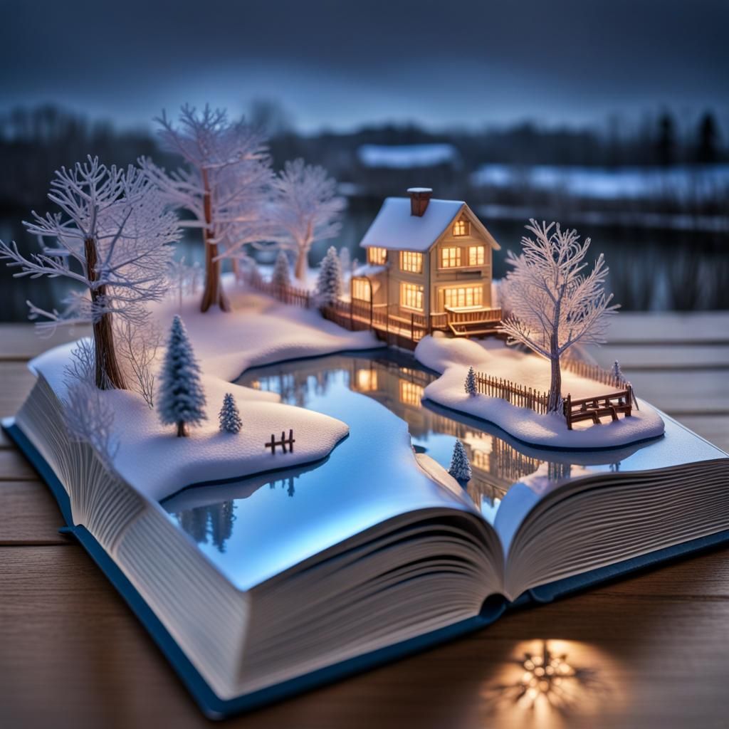 An illustration of a winter riverscape 2