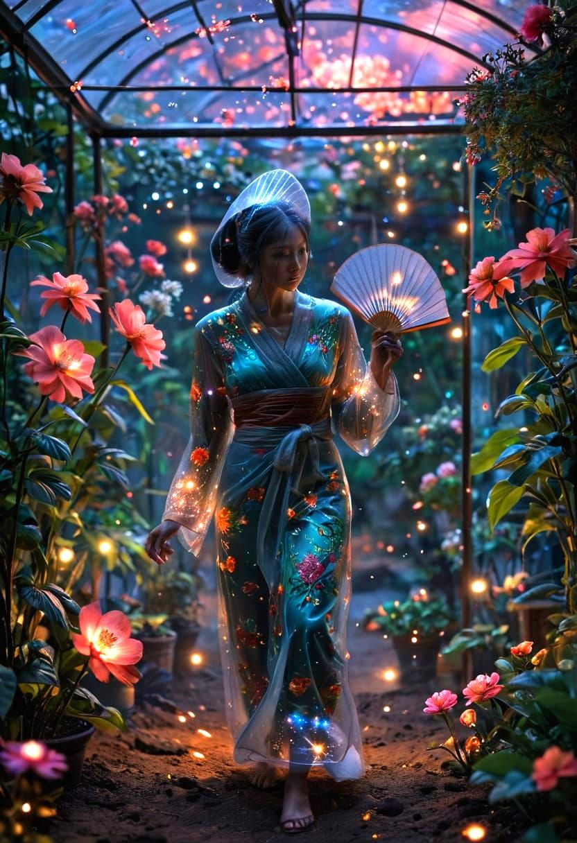 Mars Beauty Strolls Through Futuristic Greenhouse