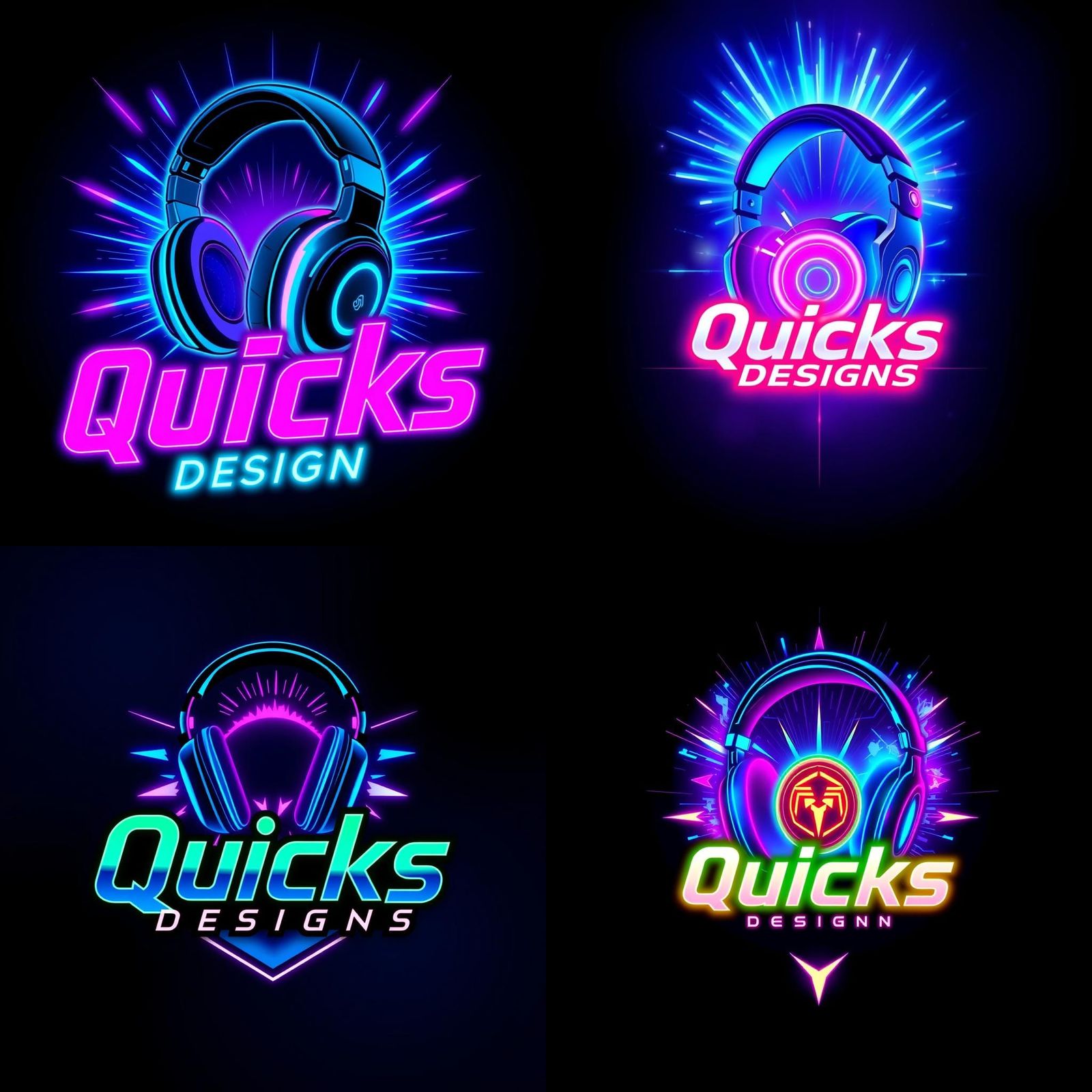 Neon Gaming Logo with Headset and Electric Effects