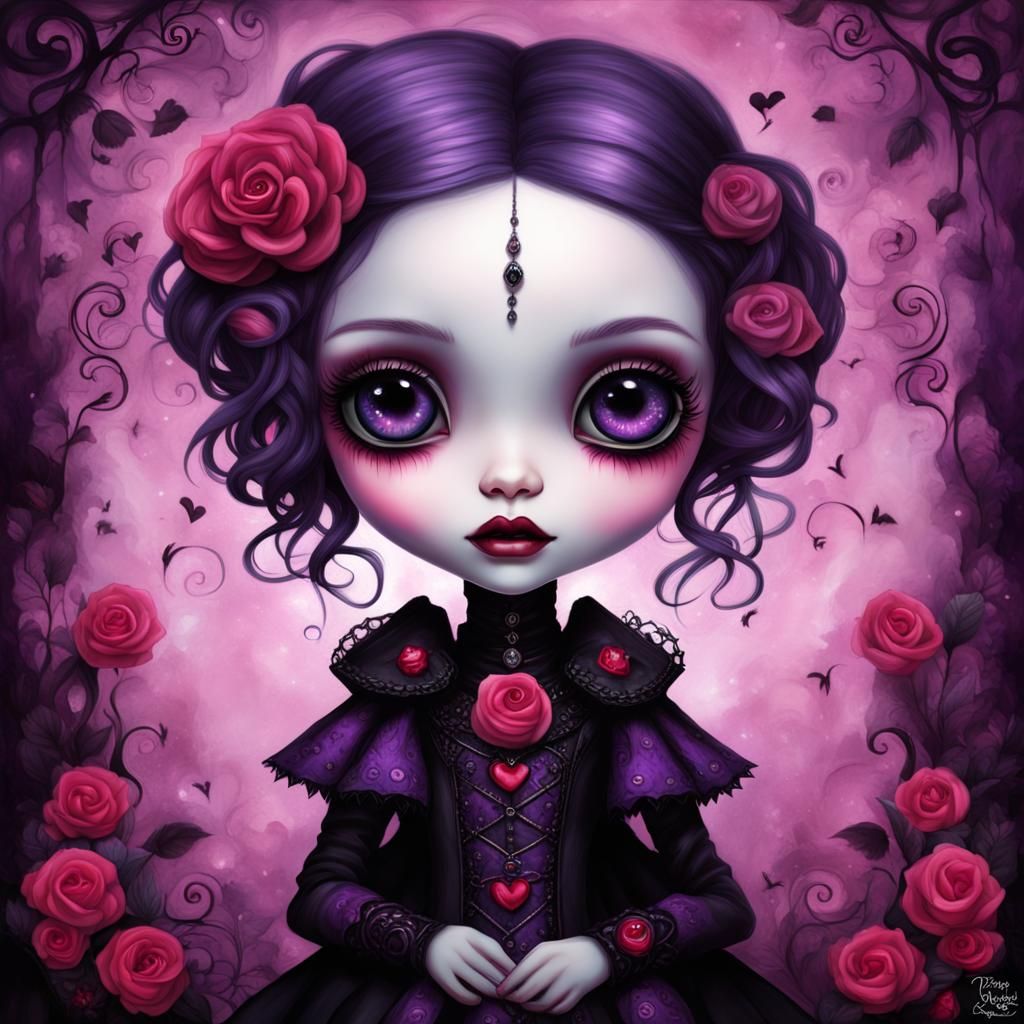 Gothic Valentine Pixie in Tim Burton Style