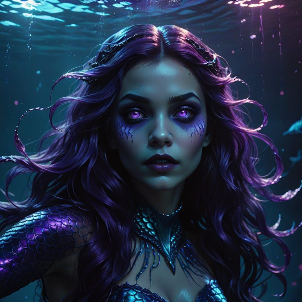 Bioluminescent Vampire Mermaid in Dark Fantasy Art