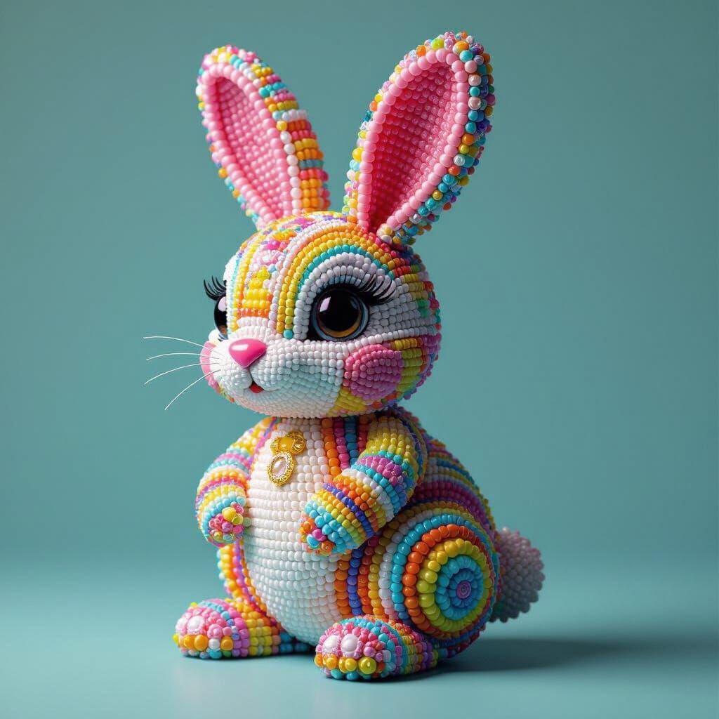 Colorful Beaded Bunny Sculpture in Pop Art Style