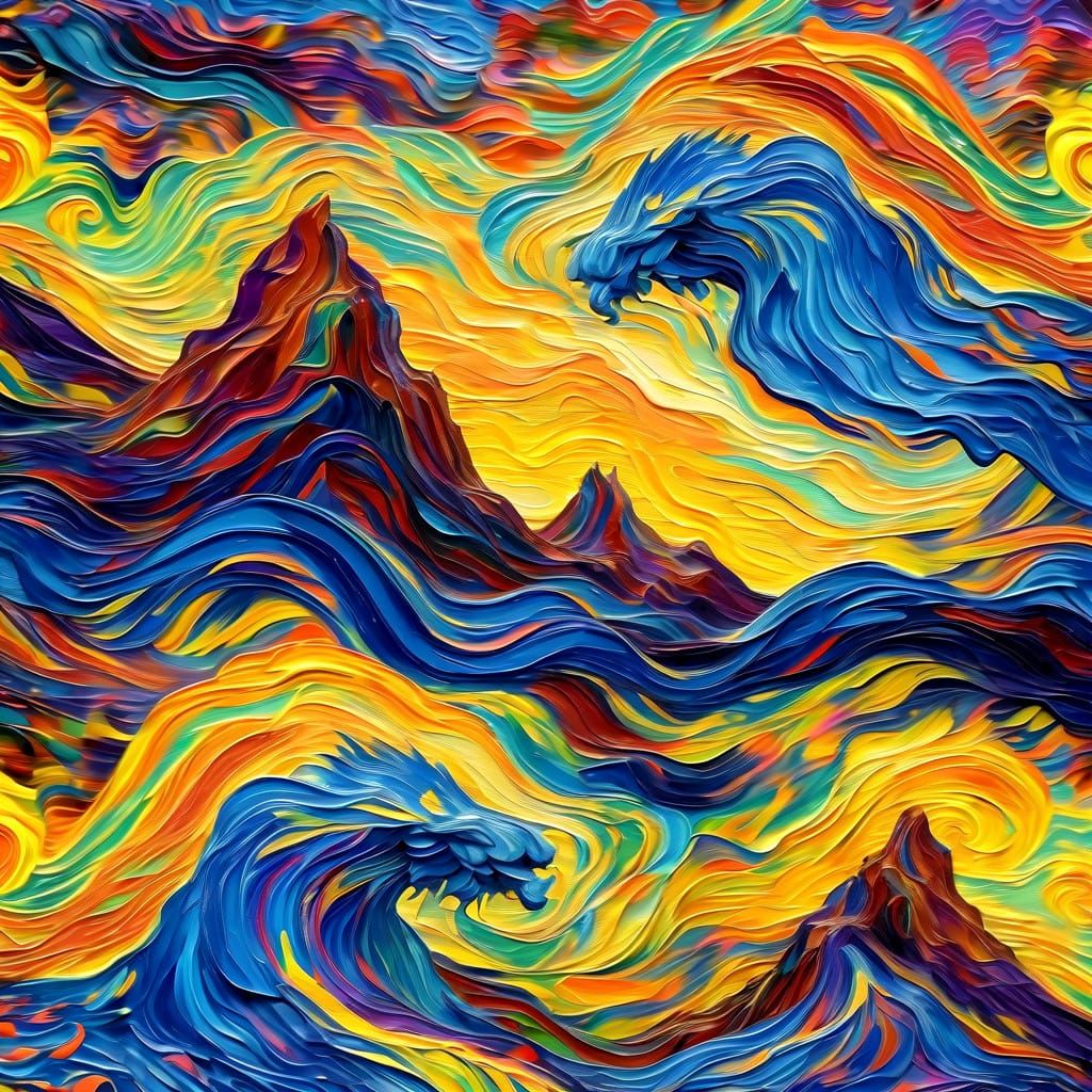 Surreal Dragons in Vibrant Impasto Style