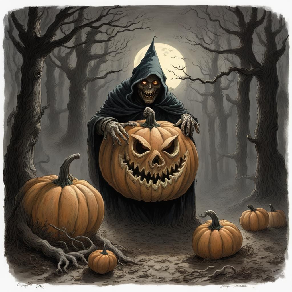 Eerie Horror Pumpkin in Doré Style