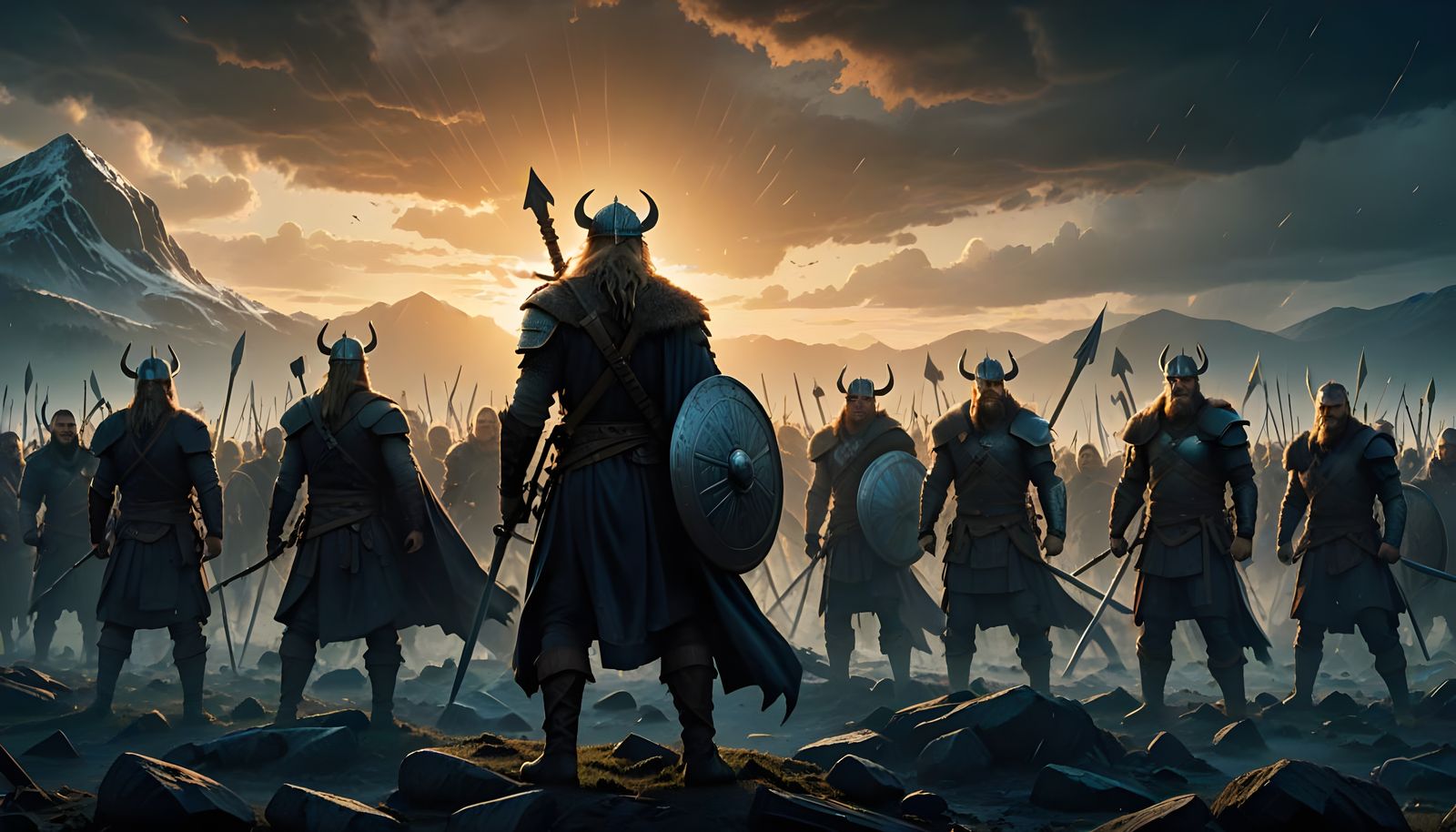 Norse Warriors Stand United in Glowing Rune Circle at Dawn