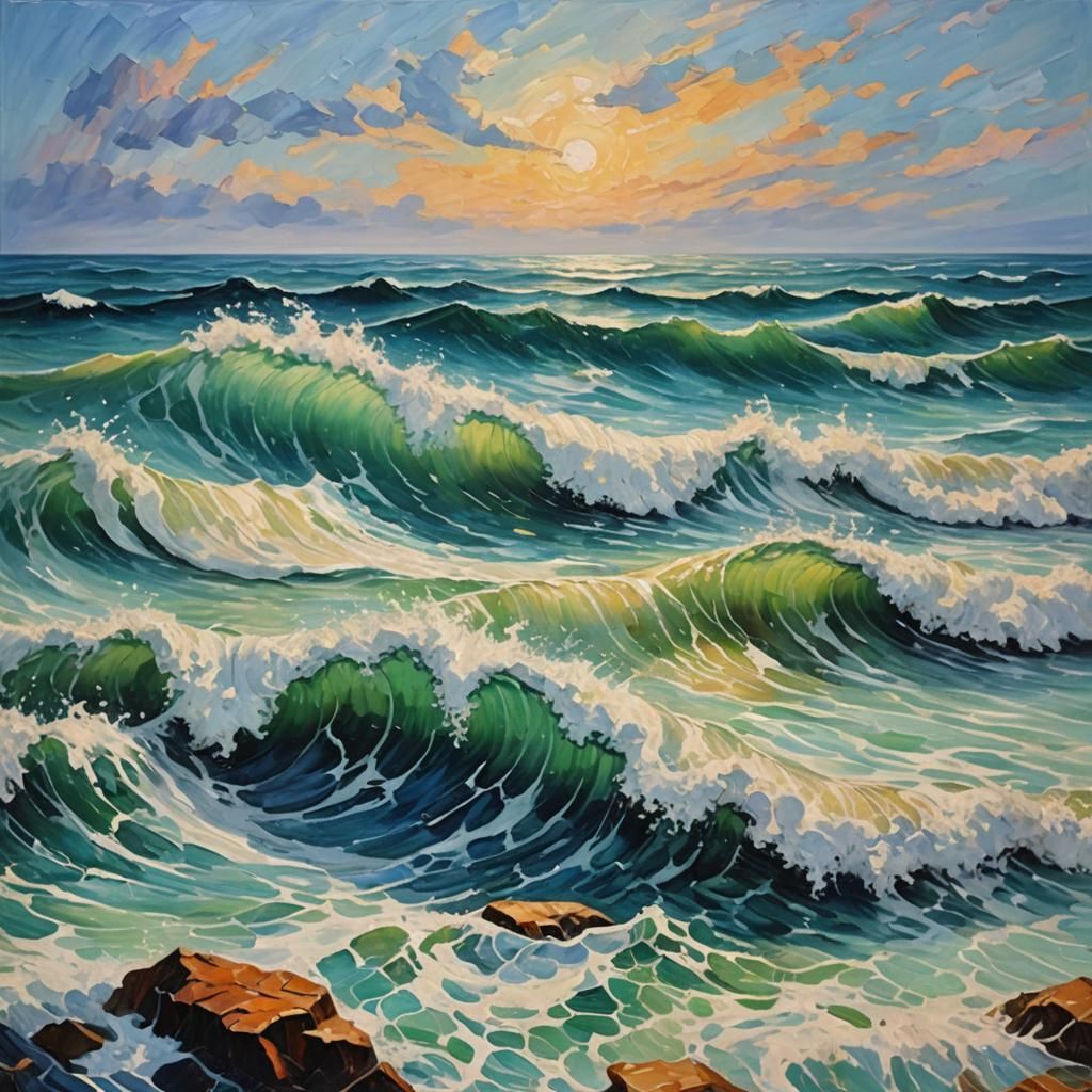 Expressionist Wave Rises from Unfathomable White Sea