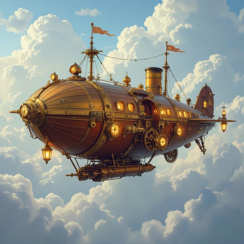 Steampunk Airship Soaring Through Clockwork Skies
